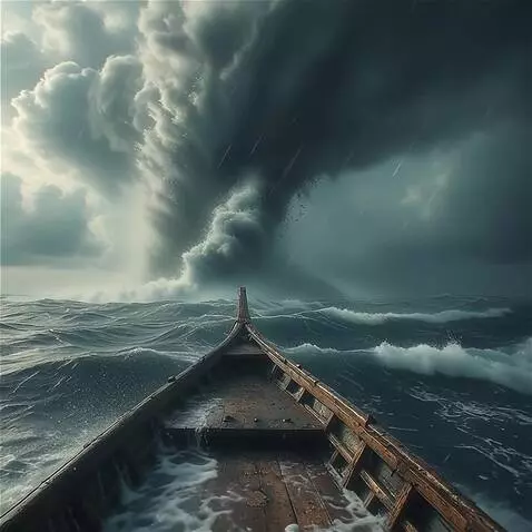 AI Video from prompt: A tornado spins behind the boat