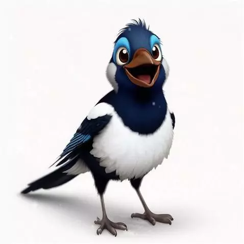 AI Video from prompt: белый фон падает снег прилетает птица веселая со