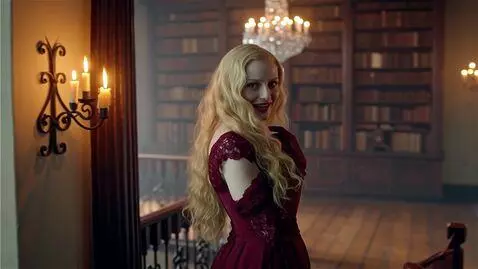 AI Video from prompt: A stunning blonde woman with cascading golden cu