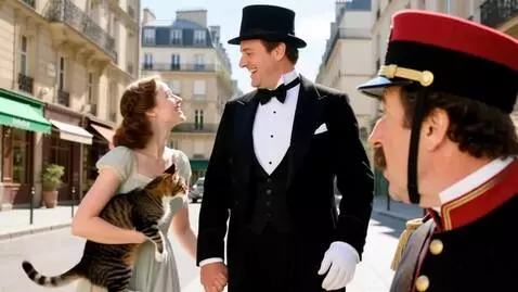 AI Video from prompt: В центре Парижа на солнечной улице идёт красивая