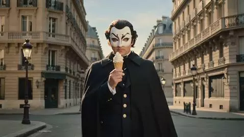 AI Video from prompt: Фон — центр Парижа с узнаваемыми парижскими улиц