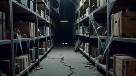 AI Video from prompt: dark passage between the shelves. In the depths 
