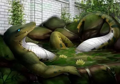 AI Video from prompt: Alligator lizard dude is relaxing in a pool enjo