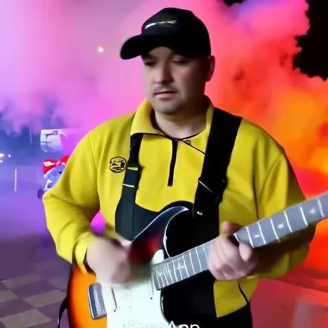 AI Video from prompt: Играет на гитаре сзади взрывы