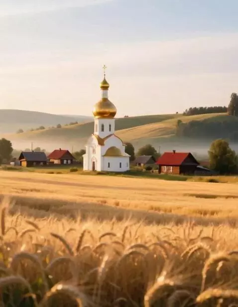 AI Video from prompt: *Безмятежная славянская деревня на бескрайнем за