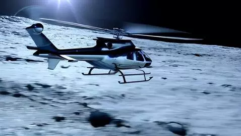 AI Video from prompt: The Cybertruck helicopter races over the icy sno