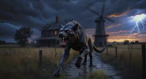 AI Video from prompt: The wind blows, lightning flashes, the grass swa