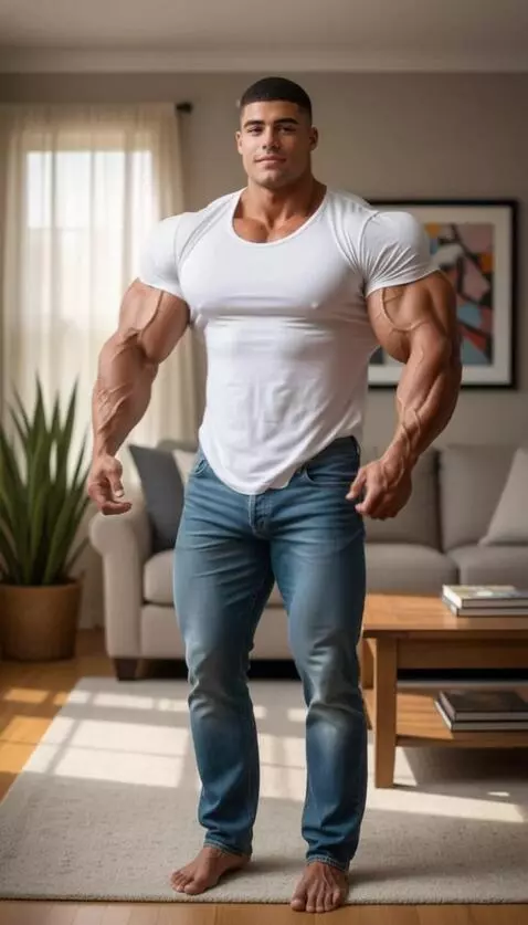 AI Video from prompt: a professional bodybuilder is flexing his massiv