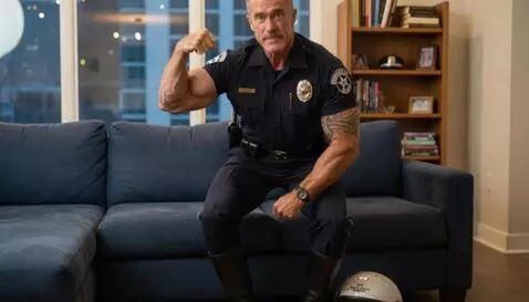 AI Video from prompt: a professional bodybuilder stands up and flexes.