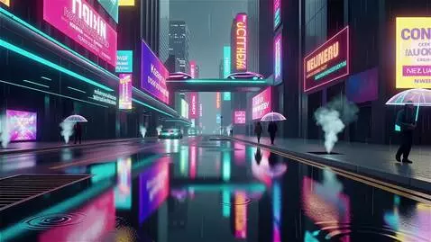 AI Video from prompt: A seamless looping cyberpunk animation of a rain