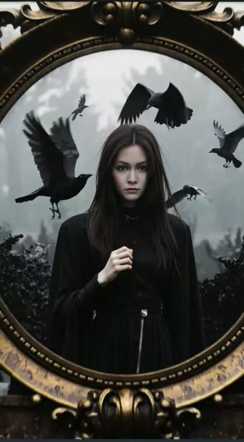 AI Video from prompt: Круглый портрет девушки в чёрной железной узорча