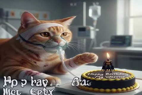 AI Video from prompt: Animate an injured orange tabby cat lying on its