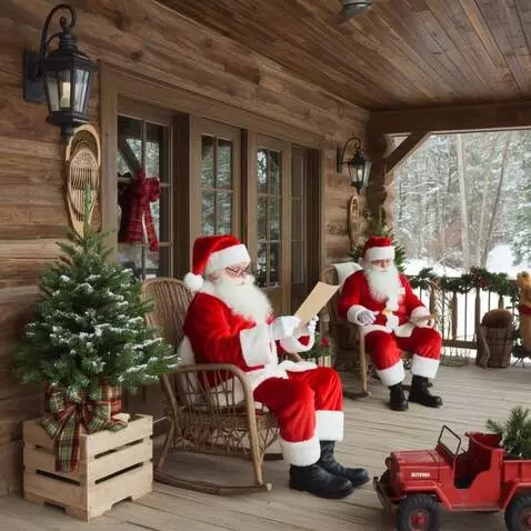 AI Video from prompt: Санта Клаус в красном костюме сидит в деревянном