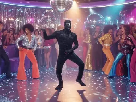 AI Video from prompt: Zoom out and we're in an 80's Disco, people fill