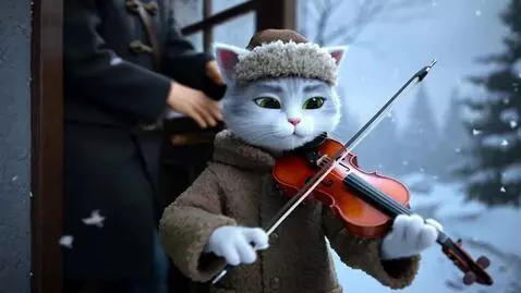 AI Video from prompt: смешной кот в тулупе и шапочке играет на скрипке