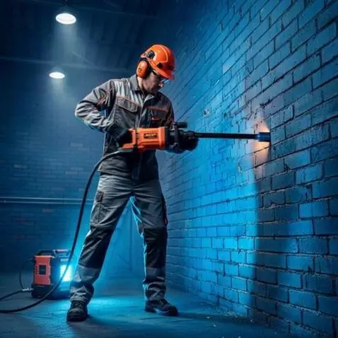 AI Video from prompt: Мужчина СВЕРЛИТ  стену  дрелью " - реалистичный,