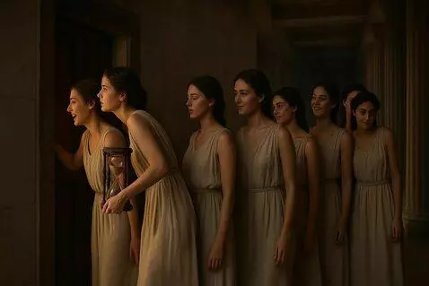 AI Video from prompt: Cinematic, atmospheric scene in a dimly lit anci