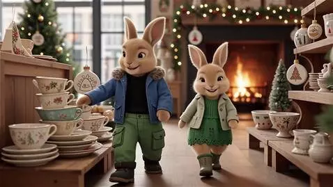 AI Video from prompt: Два милых пушистых светло-коричневых мини-зайца 