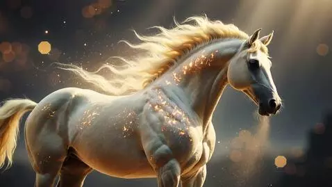 AI Video from prompt: A magnificent celestial horse stands in glowing 