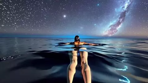 AI Video from prompt: A woman swims in the middle of the calm ocean at