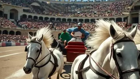 AI Video from prompt: On the racetrack of the hippodrome in the ancien