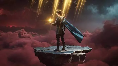 AI Video from prompt: 16:9 • mythic cinematic • gold god rays • swirli