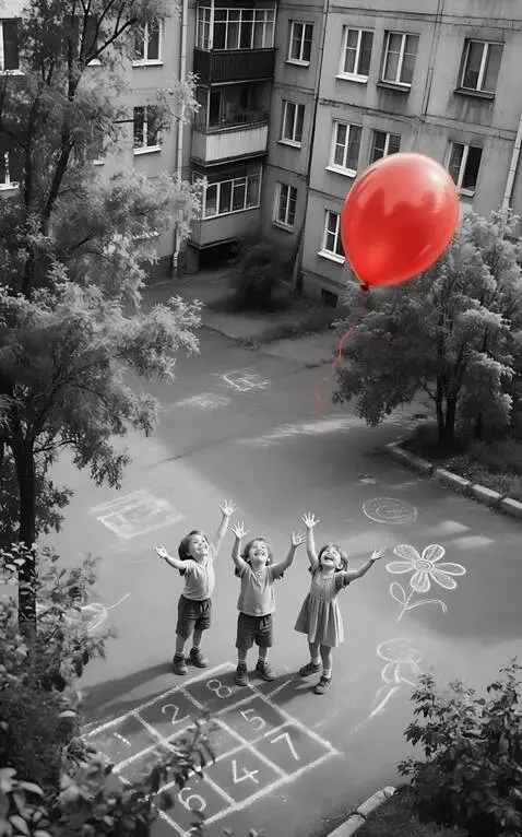 AI Video from prompt: The camera follows the red ball. The children ar