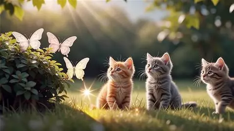 AI Video from prompt: Кадр 1 (3 сек): Трое пушистых котят (рыжий, серы