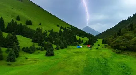 AI Video from prompt: Living photo of a mountain landscape. Focus on t