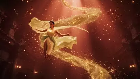 AI Video from prompt: 16:9 Renaissance-mythic realism. Crimson-gold ha