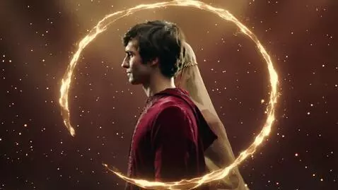 AI Video from prompt: 16:9 Renaissance-mythic realism, crimson-gold ha