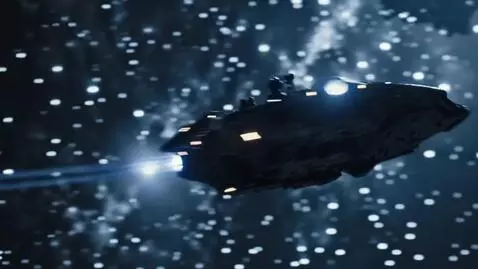 AI Video from prompt: The spaceship masterfully maneuvers away from th