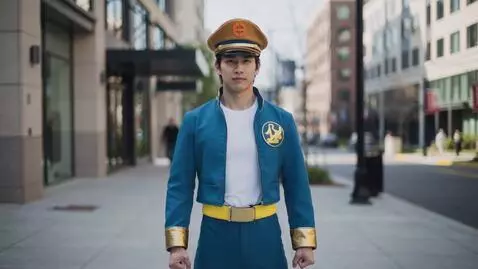 AI Video from prompt: Saitama from one puch man in his suit and he loo