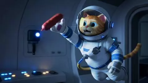 AI Video from prompt: Мультфильм, 5 секунд. Кот в скафандре и шлеме па