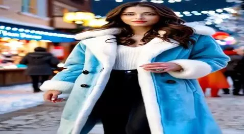 AI Video from prompt: Девушка счастливая гуляет по новогодней ярмарке.