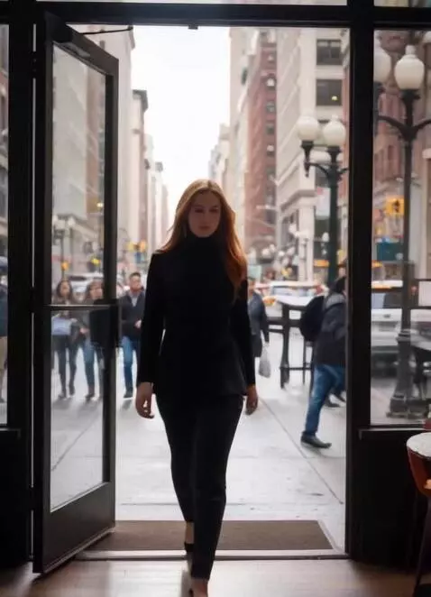 AI Video from prompt: девушка входит в кафе