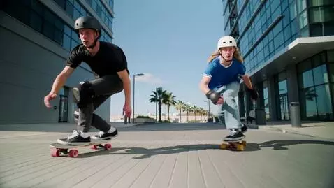 AI Video from prompt: guys riding a racing skateboard