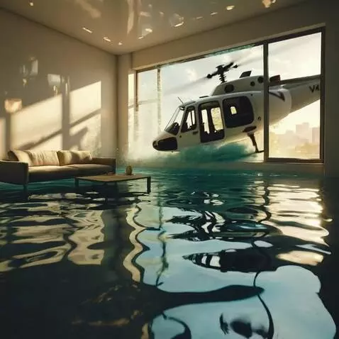 AI Video from prompt: Helicopter crash to the room through the window