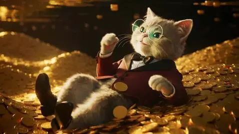 AI Video from prompt: смешной кот в богатой одежде и модных дорогих оч