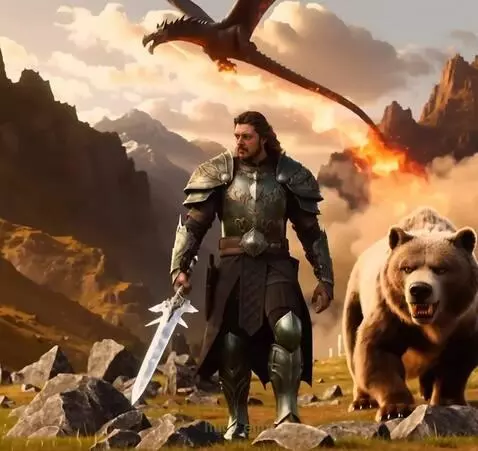 AI Video from prompt: Дракон улетает. Воин Кислевит из мира Warhammer 