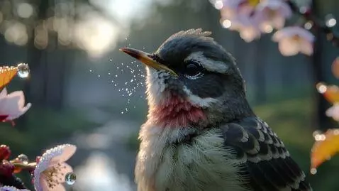 AI Video from prompt: A delicate nightingale perched on a blossoming c