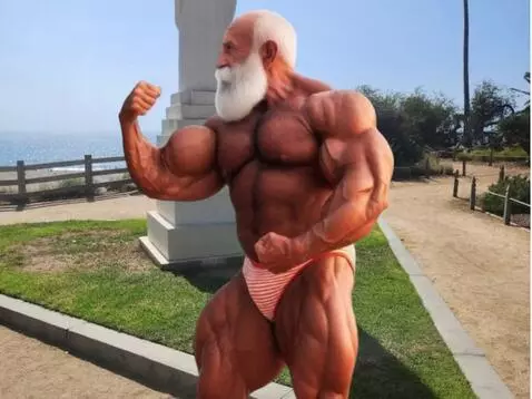 AI Video from prompt: a pro bodybuilder  is flexing his muscles and pe