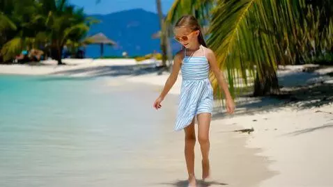 AI Video from prompt: A beautiful young girl is walking on a tropical 