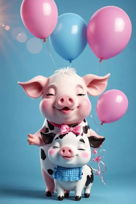 AI Video from prompt: Камера крупно показывает двух поросят, которые с