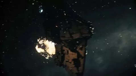 AI Video from prompt: The spaceship skillfully maneuvers, evading purs