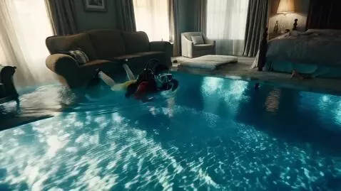 AI Video from prompt: Surreal Dreamcore visual. A diver in full vintag