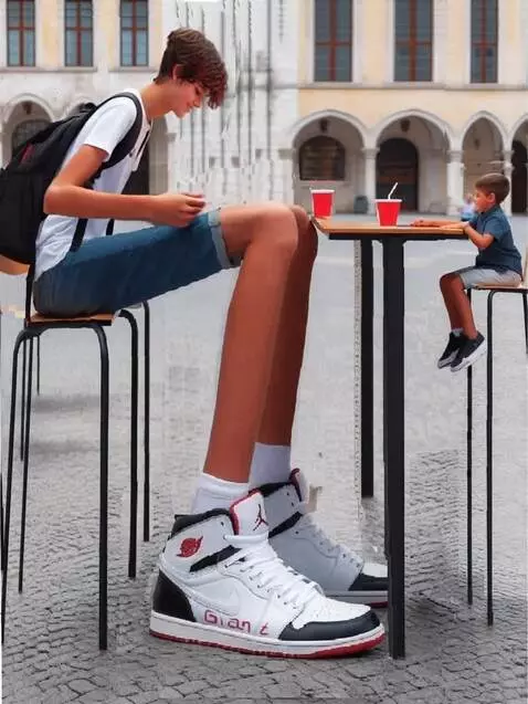 AI Video from prompt: A tall boy takes a small boy sitting across from