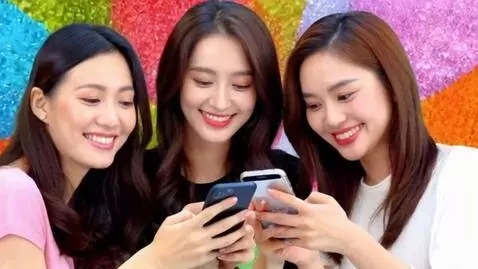 AI Video from prompt: Collage of smiling happy women using mobile smar