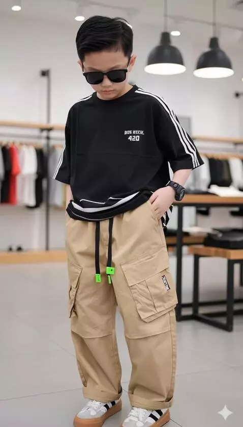 AI Video from prompt: Anak laki-laki tersebut mempromosikan celana den