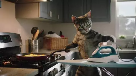 AI Video from prompt: Ultra-realistic 4K kitchen scene: humanoid dark-